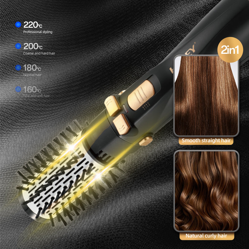 Perie Rotativă cu Uscător HALEY 6 în 1, 1200W, Capete Interșchimbabile, 3 Trepte, Încălzire Rapidă, Protecție Păr, Design Negru